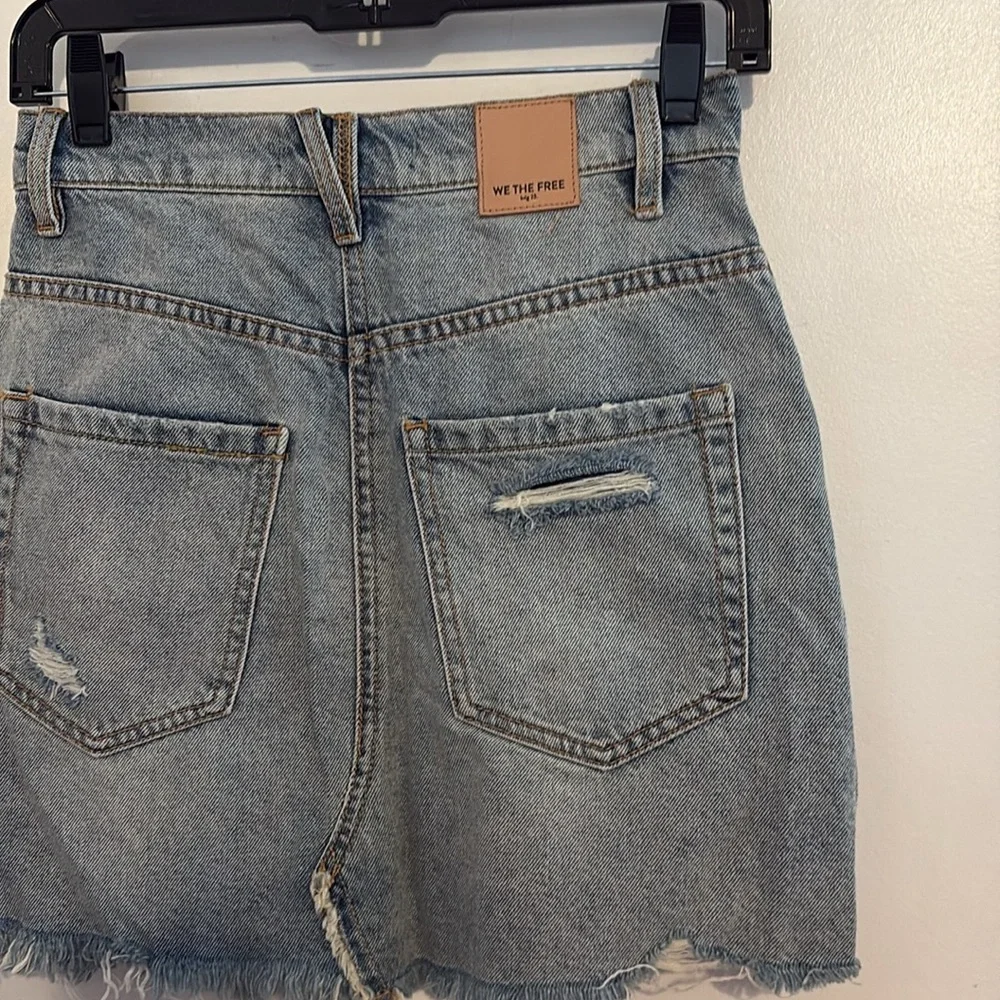 Free People Hallie Distressed Button Fly Denim Mini Skirt 24